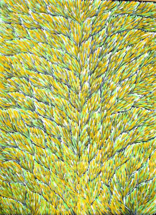 Gloria Petyarre, Bush medicine Leaves, Synthetic polymer on Belgian linen,120 x 90 cm