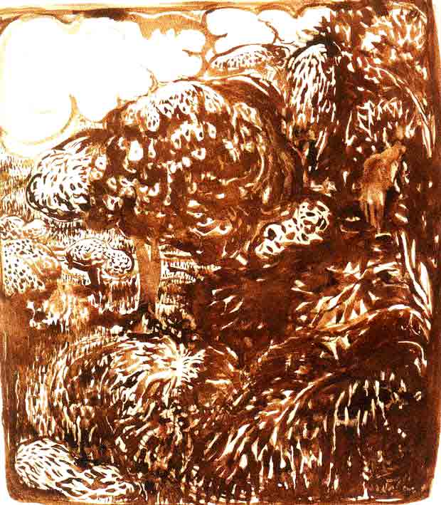 Brett Whiteley AO (19391992), Garden (1975) original Ink on Paper on board, Image Size: 85 cm x 75 cm, Framed Size: 122 cm x 108 cm