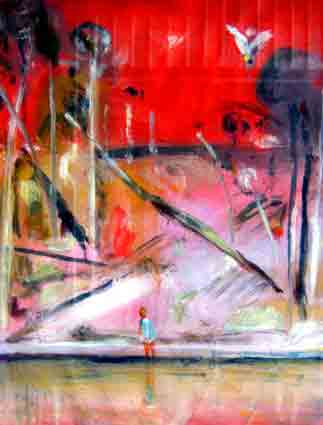 Jamie Boyd, 28-10 Figure on riverbank, 122 x 91 cm, Pigment on canvas