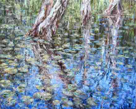 Tessa Perceval, Water lilies, Oil on Linen, 76 cm by 91 cm - SOLD