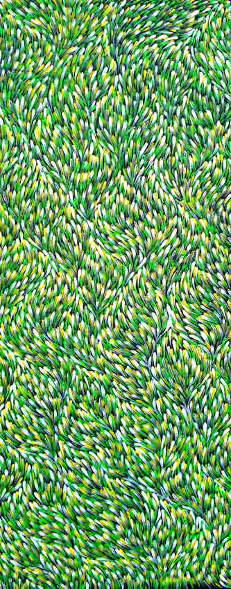 Click to Enlarge: Gloria Petyarre, Bush medicine Leaves CP0708, Synthetic polymer on Belgian linen,152 x 62 cm