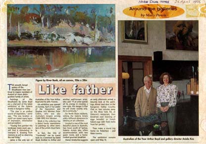 Click VIDEO: Photo: North Shore Times, 26 April 1996, Jamie Boyd Exhibition, picture Arthur Boyd and Aniela in Galeria Aniela